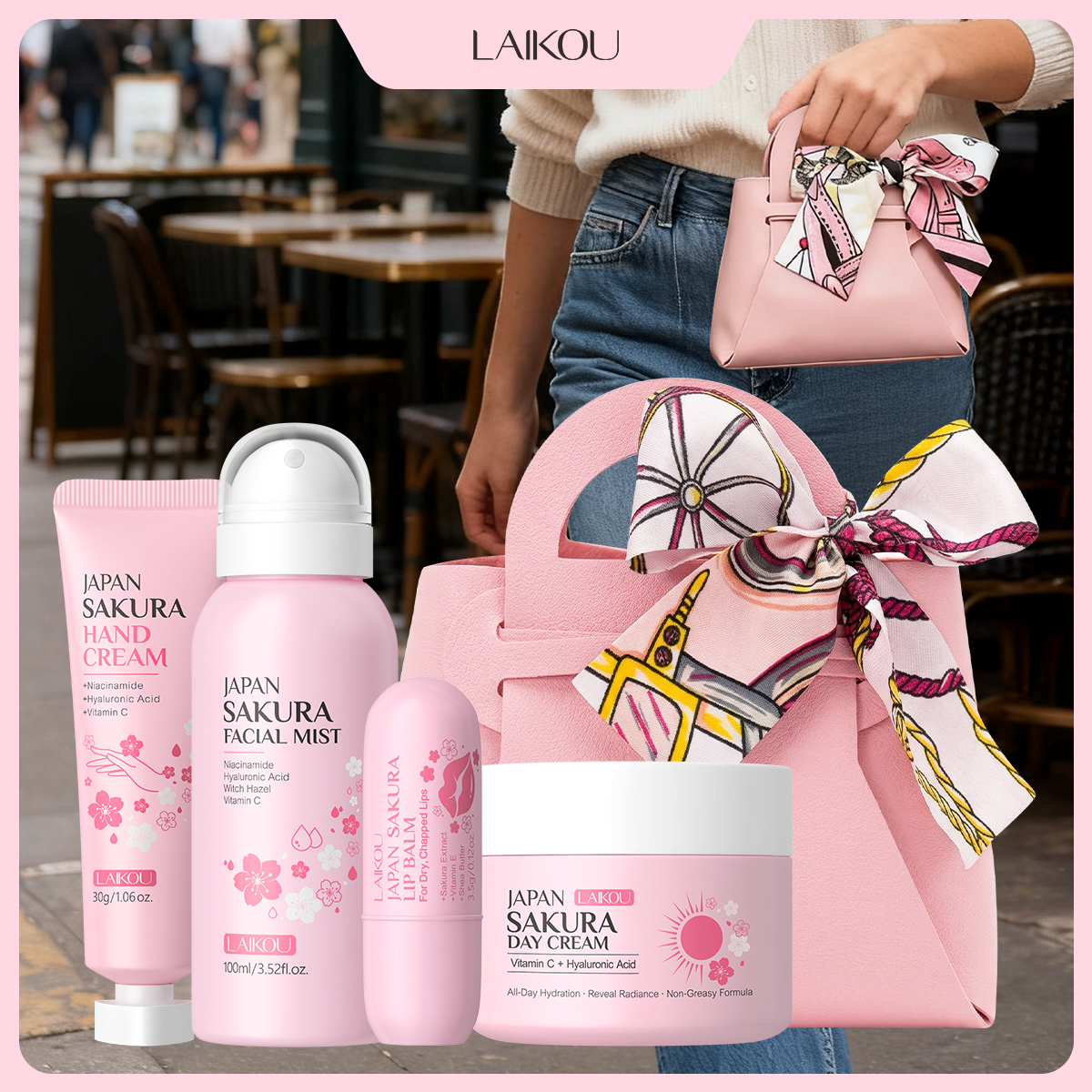 Korean Skincare Routine - LAIKOU Japan Sakura Hautpflege-Set - 4-teilig