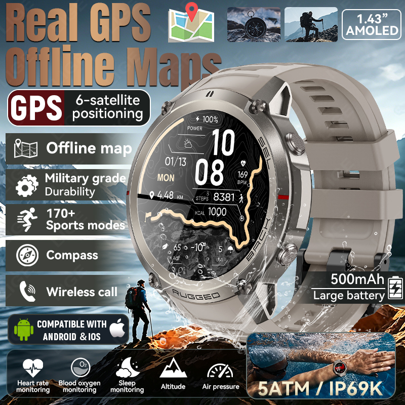 Korean Men Lifestyle - 500mAh Akku GPS Offline-Karten Sport Smartwatch