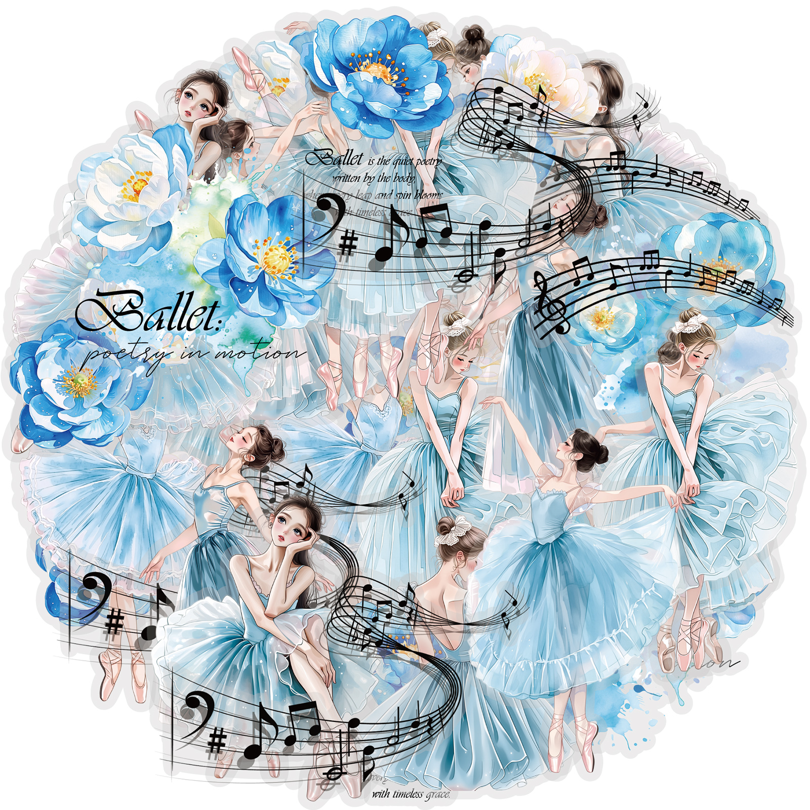 Korean Lifestyle Aesthetic - Etori Life Japanische Eisblaue Ballett-Journal-Sticker im