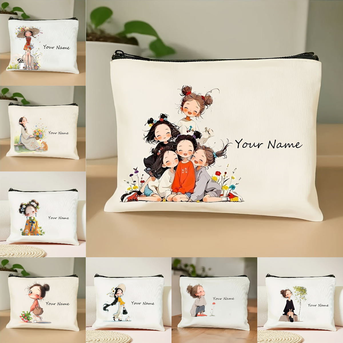 Korean Lifestyle - Koreanischer Stil, Anime-Mädchen-Make-up-Tasche, individueller Name/Text, Beauty-Case,