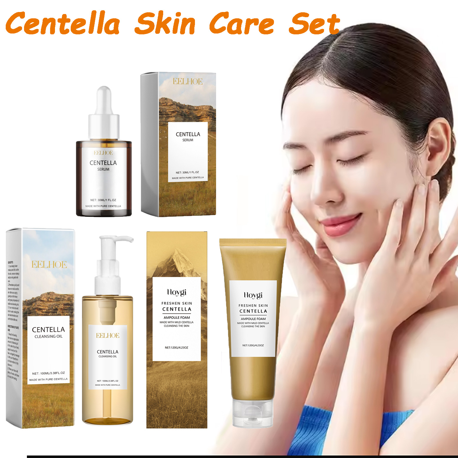 Korean Skincare Routine - Centella Hautpflegeset Centella Serum Gesichtswasch-Reinigungsöl Gesichtspflegeset