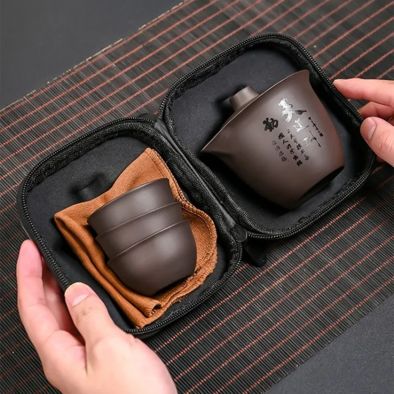 Korean Tea Set - 1 Set Tragbares ZhiSha-Teekannen- und Tassenset