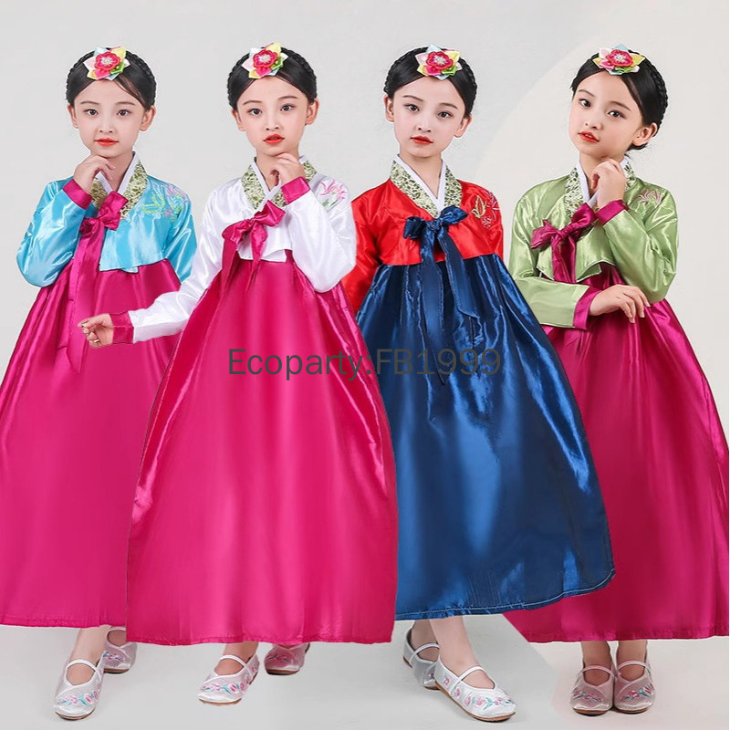 Korean Lifestyle - 4-Farben-Mädchen-Hanbok-Kleid, koreanische traditionelle antike Kostüme, Kinder,