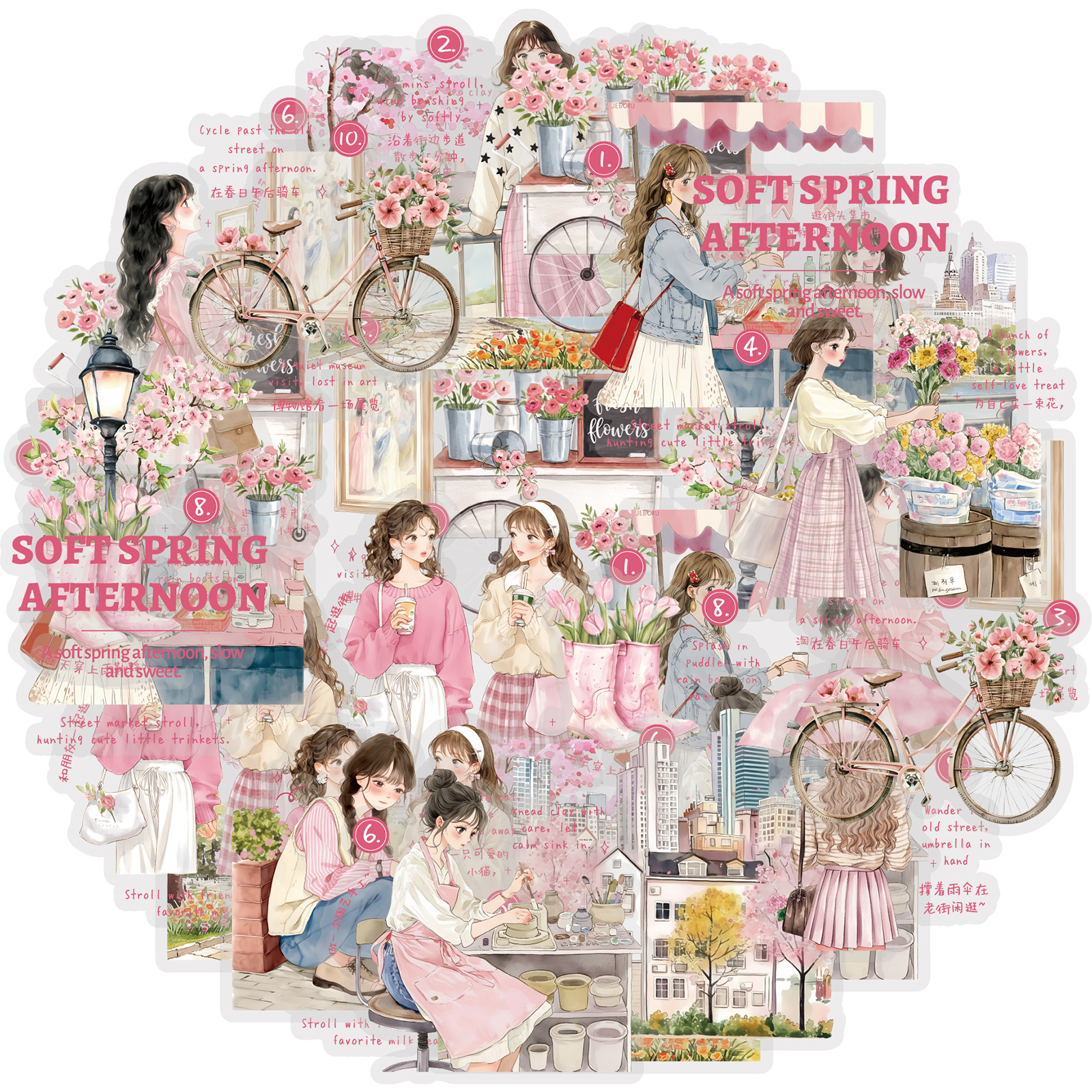 Korean Lifestyle Aesthetic - Etori Life 15-teiliges Set koreanischer Frühlings-Kirschblüten-Aufkleber,