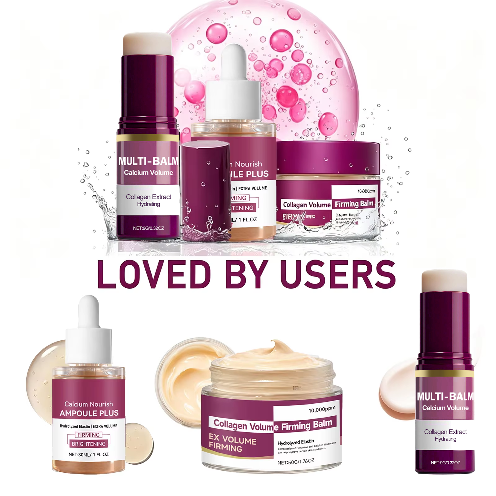 Korean Skincare Routine - Koreanischer Calcium-Volumen-Multi-Balsam + Calcium-Kollagen-Feuchtigkeitspflege + Porenstraffendes