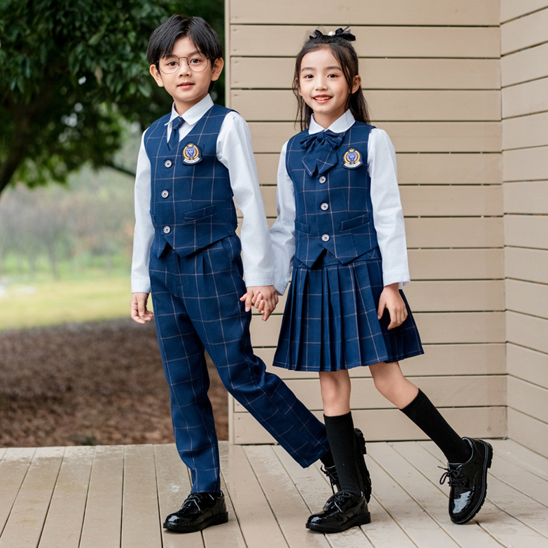 Korean Lifestyle - Kinder Britischen Plaid Weste Hemd Anzug
