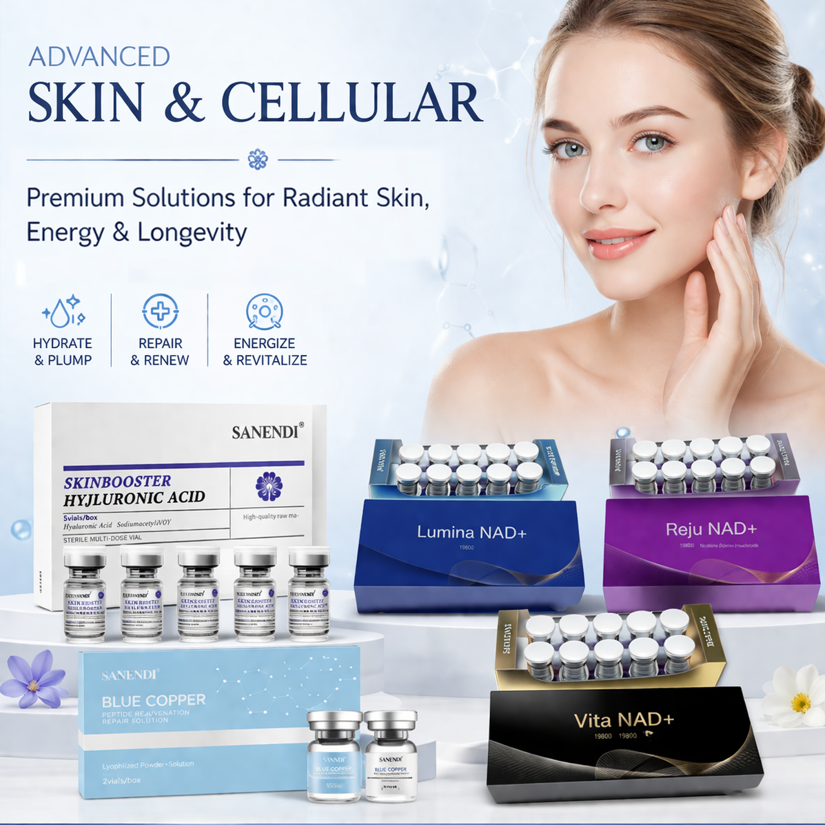 Korean Skincare Routine - 5-in-1 NAD+ Blaues Kupferpeptid-Serum Hyaluronsäure Vita-Essenz