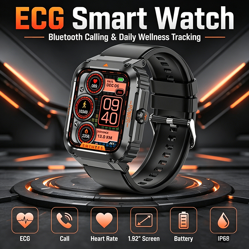 Korean Health Lifestyle - GEJIAN ECG+PPG Sportliche Gesundheits-Smartwatch für Herren
