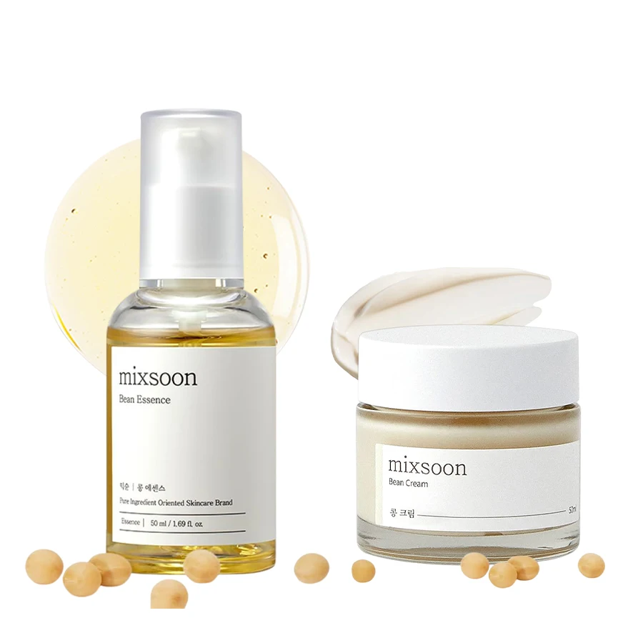 Korean Skincare Routine - Mixsoon Bohnen-Essenz-Creme Duo-Set Hydratisierende Feuchtigkeitsspendende Glättende