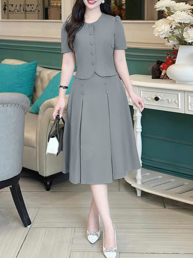 Korean Lifestyle - Faltenröcke-Sets für Damen, kurzärmelig, mit Röcken,