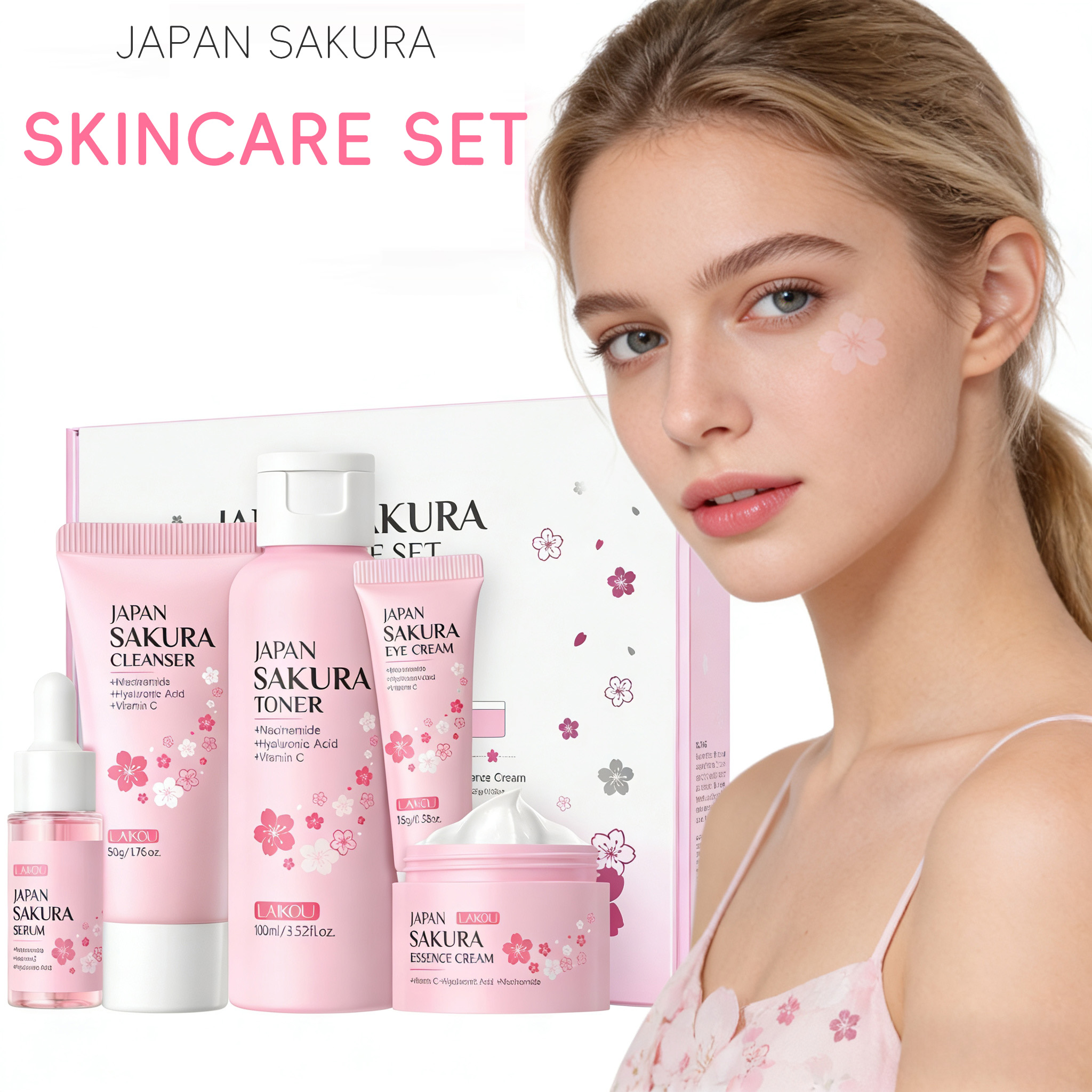 LAIKOU Sakura 5-teiliges Hautp – Essence Serum Toner Bewertung und Preis