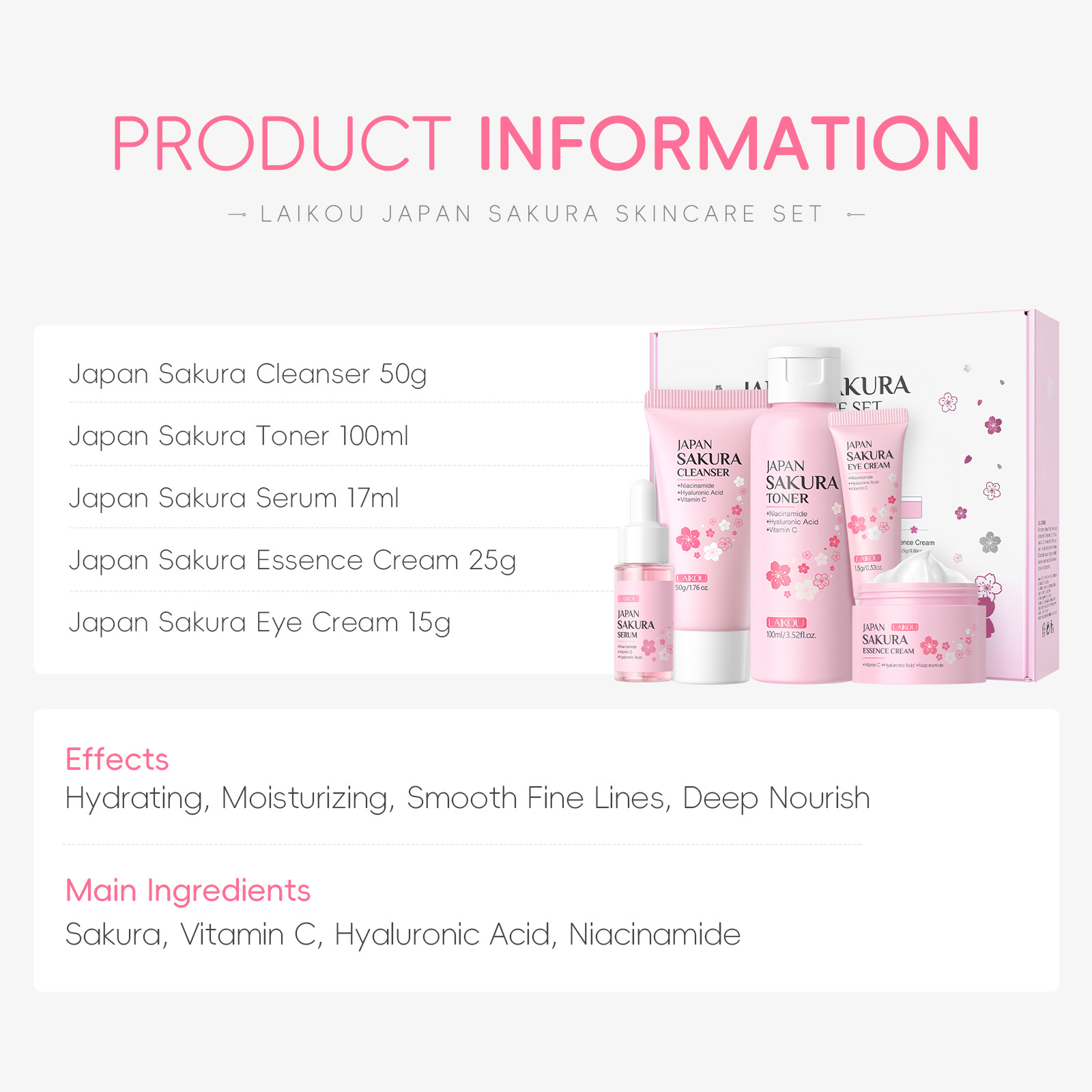 LAIKOU Sakura 5-teiliges Hautp – Essence Serum Toner Bewertung und Preis
