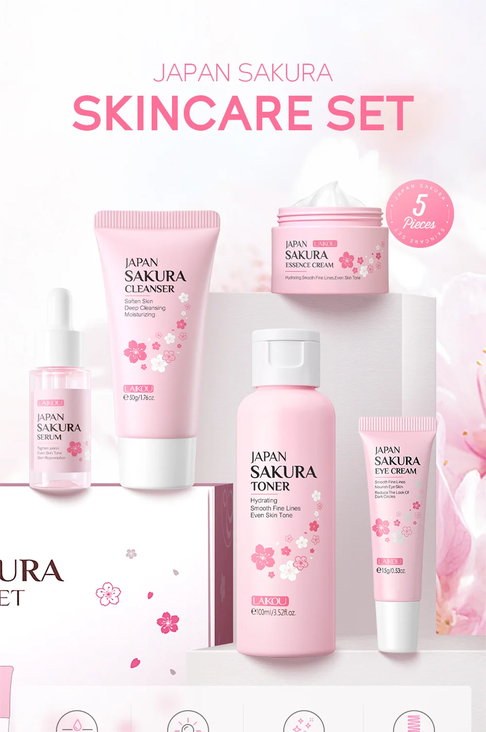 LAIKOU Sakura Kit Hautpflegese – Korean Skincare Routine Bewertung und Preis