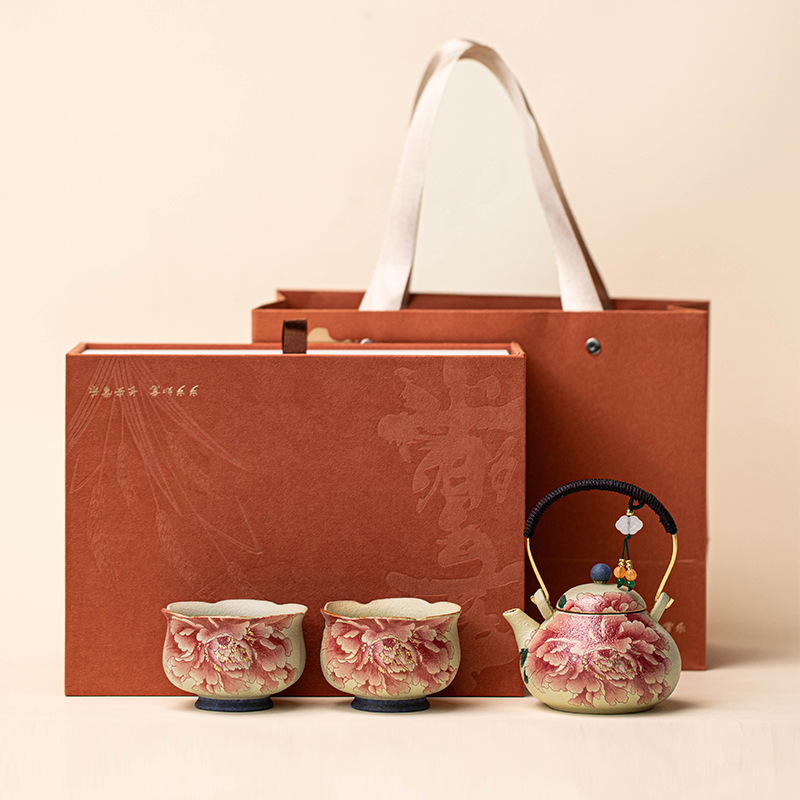 Blaue, weiße und rote Keramik- – Korean Tea Set Bewertung und Preis