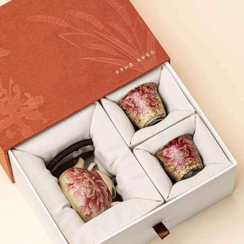 Blaue, weiße und rote Keramik- – Korean Tea Set Bewertung und Preis